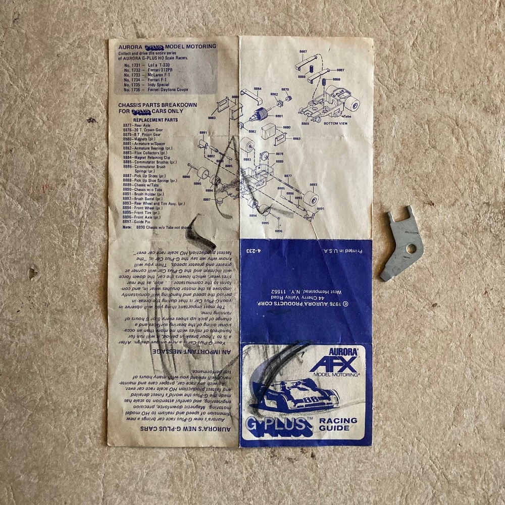 1976 AFX Vintage Racing Guide Plus Track Key